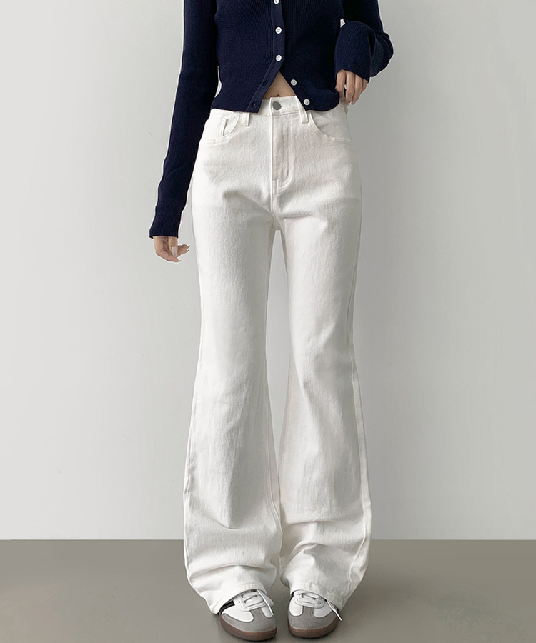 2XL가을 스판 밴딩 세미 부츠컷 면팬츠 화이트