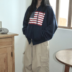 ビンテージUSAフードジップアップ(5color) NAVY