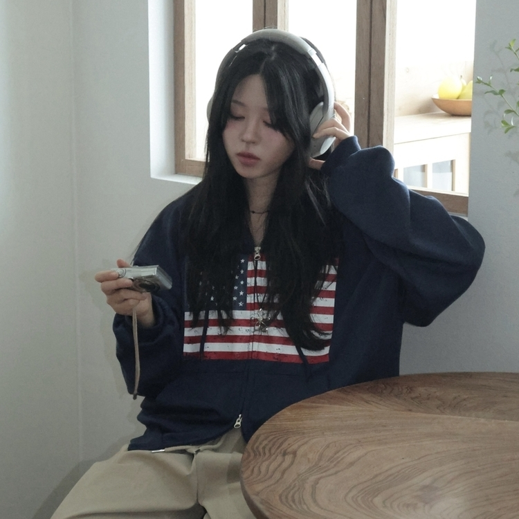 ビンテージUSAフードジップアップ(5color) NAVY