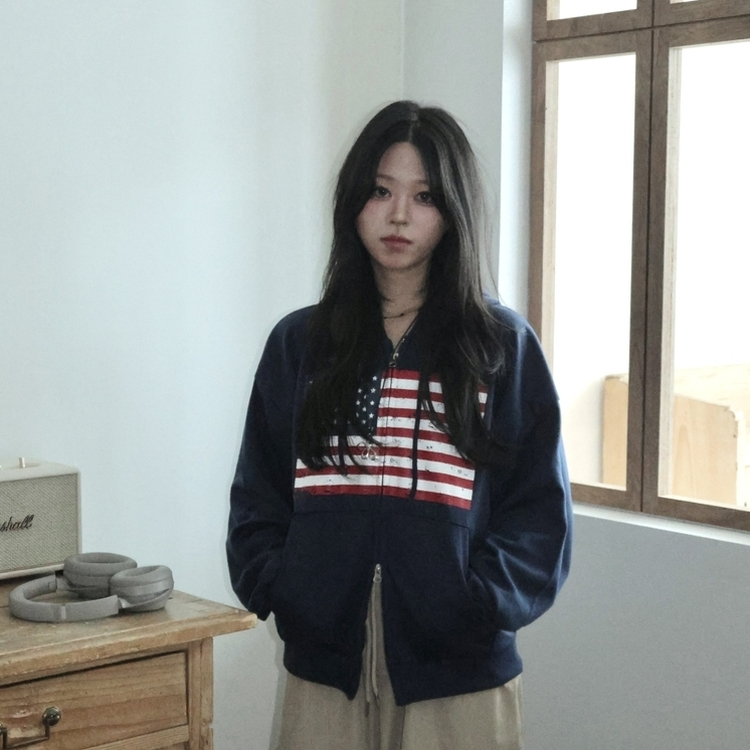 ビンテージUSAフードジップアップ(5color) NAVY