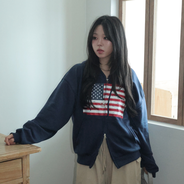 ビンテージUSAフードジップアップ(5color) NAVY