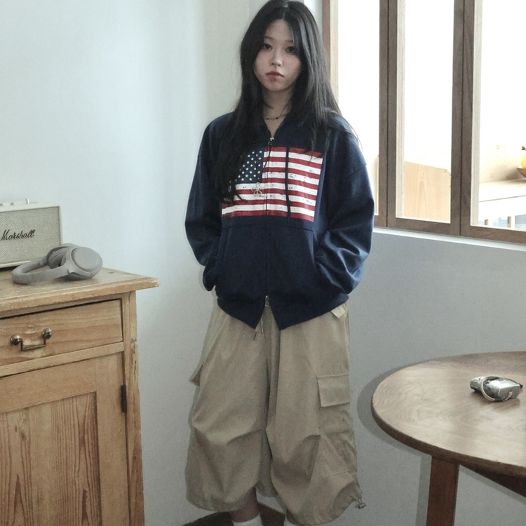 ビンテージUSAフードジップアップ(5color) NAVY