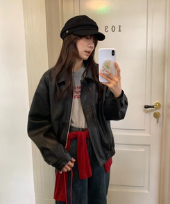 シンプルライダーレザージャケット BLACK