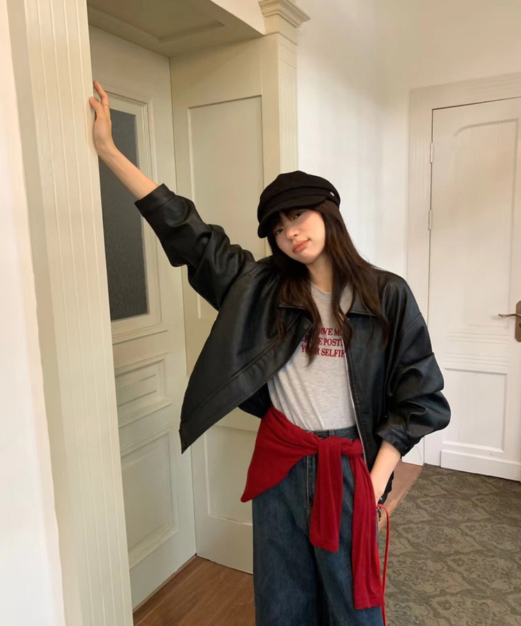 シンプルライダーレザージャケット BLACK