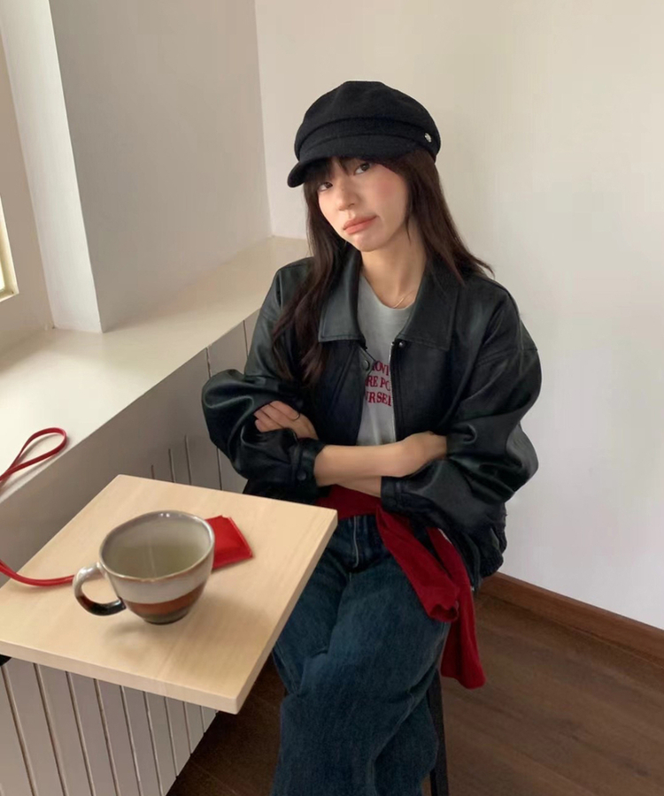 シンプルライダーレザージャケット BLACK