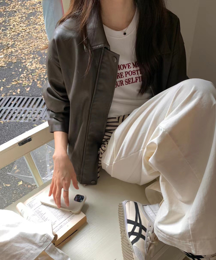 シンプルライダーレザージャケット BROWN