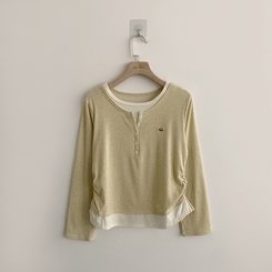 투픽 라운드 버튼 펜던트 버튼 레이어드 단추 긴팔 티셔츠