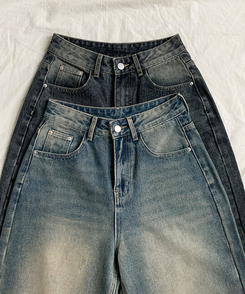 자체제작 로스텡 빈티지 브러쉬 워싱 데님 롱 와이드팬츠