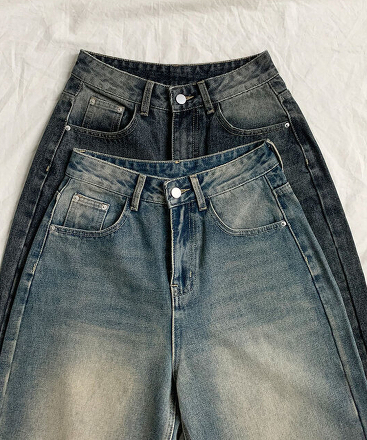 자체제작 로스텡 빈티지 브러쉬 워싱 데님 롱 와이드팬츠