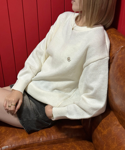 【単独制作/特価】oluデイリーラウンドネック、Vネック2種ニット IVORY(R-neck)