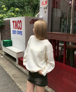 【単独制作/特価】oluデイリーラウンドネック、Vネック2種ニット IVORY(R-neck)