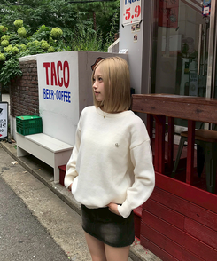 【単独制作/特価】oluデイリーラウンドネック、Vネック2種ニット IVORY(R-neck)