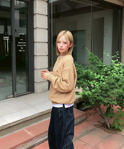 【単独制作/特価】oluデイリーラウンドネック、Vネック2種ニット BEIGE(R-neck)