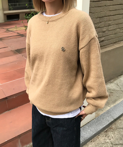 【単独制作/特価】oluデイリーラウンドネック、Vネック2種ニット BEIGE(R-neck)