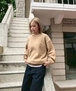 【単独制作/特価】oluデイリーラウンドネック、Vネック2種ニット BEIGE(R-neck)