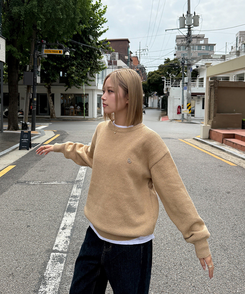 【単独制作/特価】oluデイリーラウンドネック、Vネック2種ニット BEIGE(R-neck)