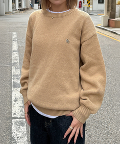 【単独制作/特価】oluデイリーラウンドネック、Vネック2種ニット BEIGE(R-neck)
