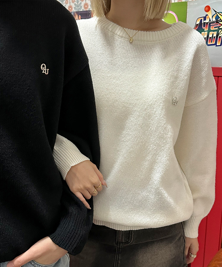 【単独制作/特価】oluデイリーラウンドネック、Vネック2種ニット IVORY(R-neck)