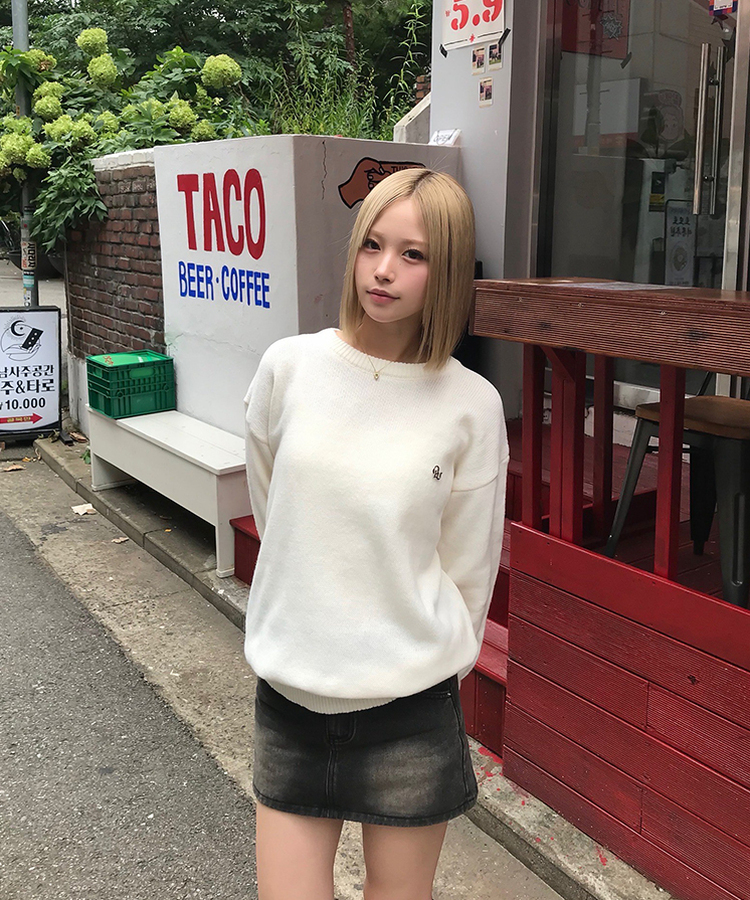 【単独制作/特価】oluデイリーラウンドネック、Vネック2種ニット IVORY(R-neck)