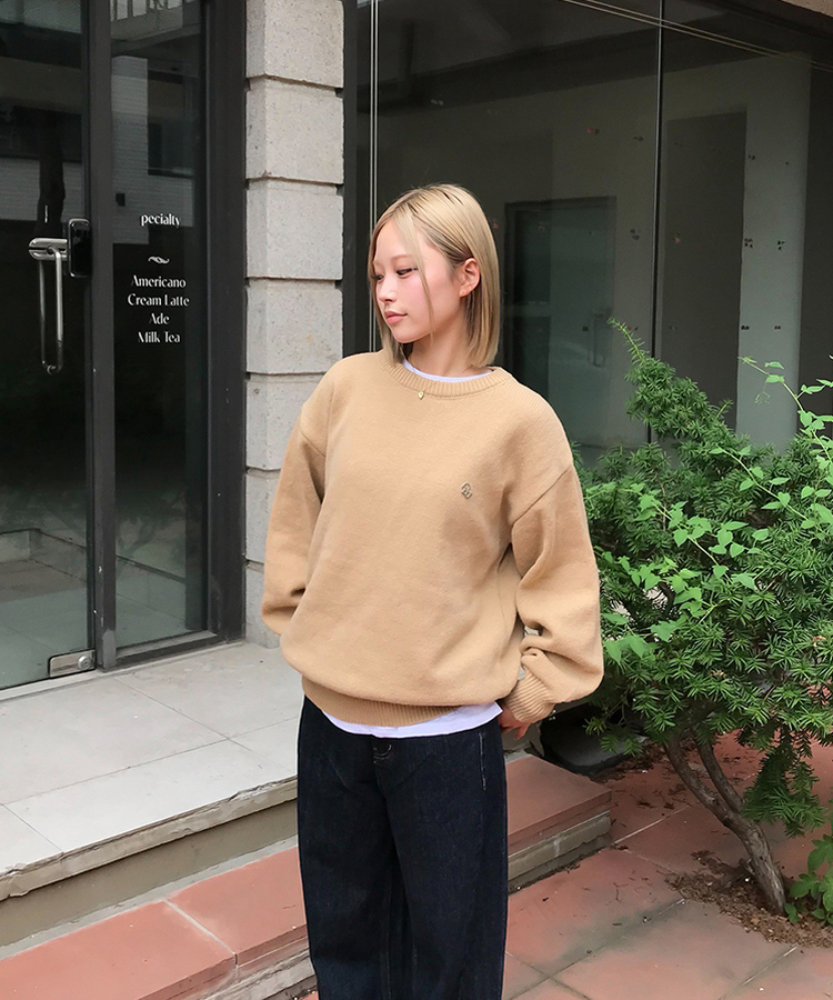 【単独制作/特価】oluデイリーラウンドネック、Vネック2種ニット BEIGE(R-neck)