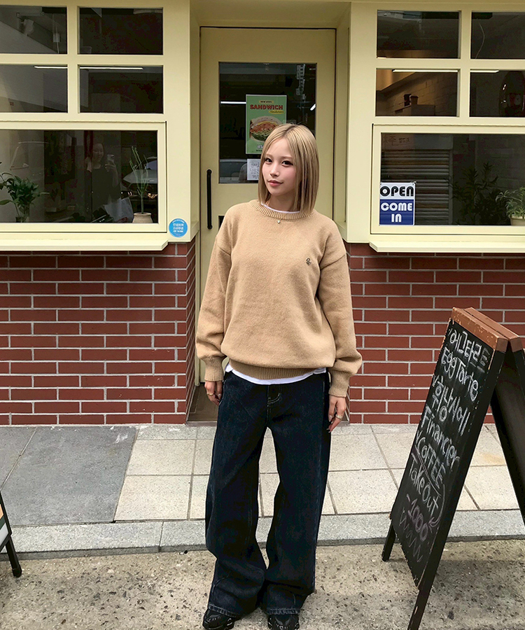 【単独制作/特価】oluデイリーラウンドネック、Vネック2種ニット BEIGE(R-neck)