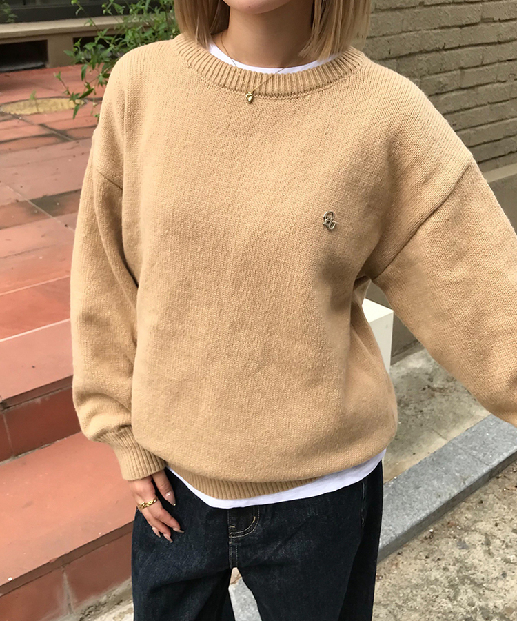 【単独制作/特価】oluデイリーラウンドネック、Vネック2種ニット BEIGE(R-neck)