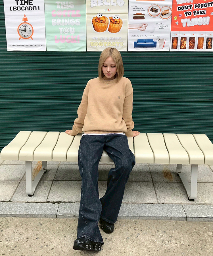【単独制作/特価】oluデイリーラウンドネック、Vネック2種ニット BEIGE(R-neck)