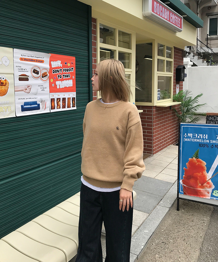 【単独制作/特価】oluデイリーラウンドネック、Vネック2種ニット BEIGE(R-neck)