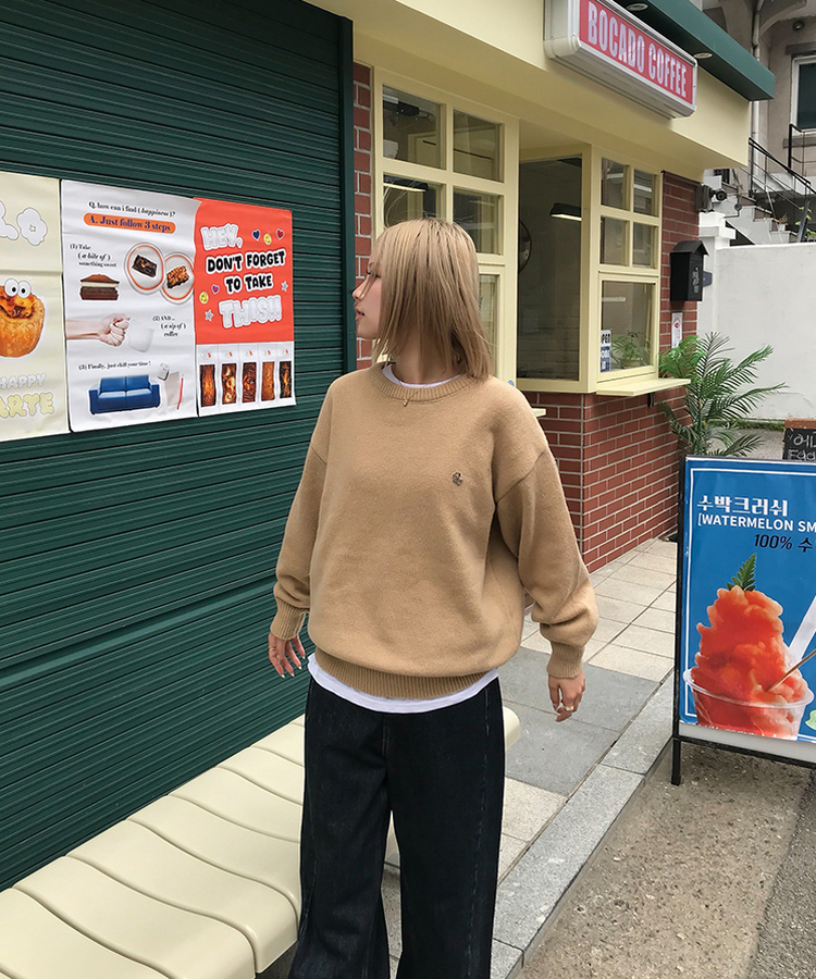 【単独制作/特価】oluデイリーラウンドネック、Vネック2種ニット BEIGE(R-neck)