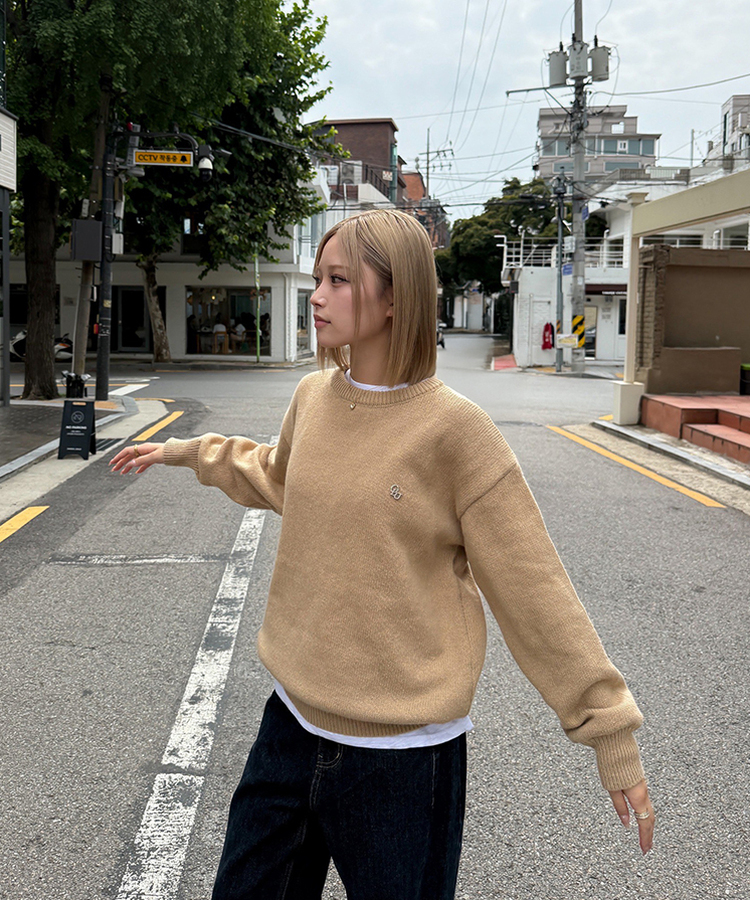 【単独制作/特価】oluデイリーラウンドネック、Vネック2種ニット BEIGE(R-neck)