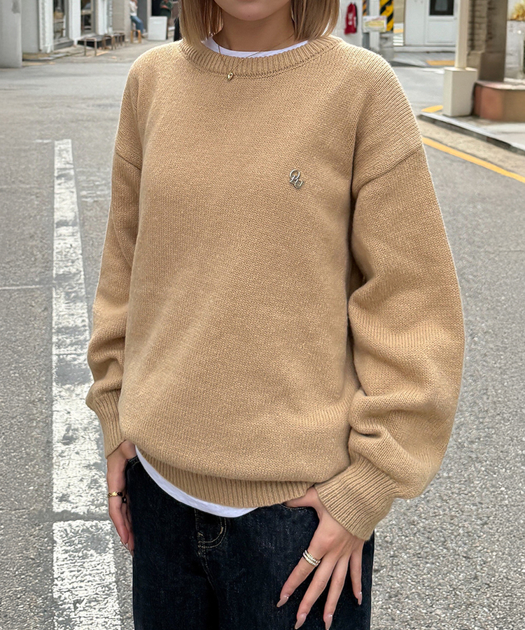 【単独制作/特価】oluデイリーラウンドネック、Vネック2種ニット BEIGE(R-neck)