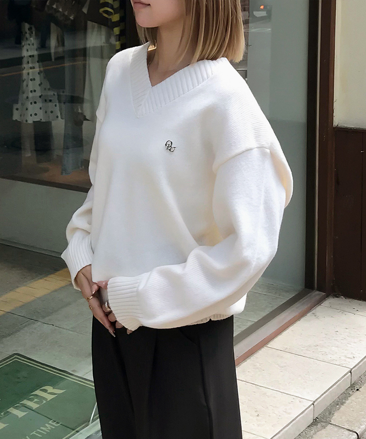 【単独制作/特価】oluデイリーラウンドネック、Vネック2種ニット IVORY(V-neck)