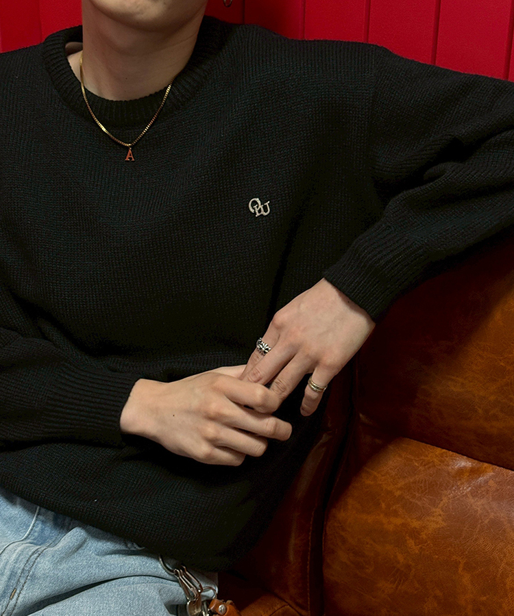 【単独制作/特価】oluデイリーラウンドネック、Vネック2種ニット BLACK(R-neck)