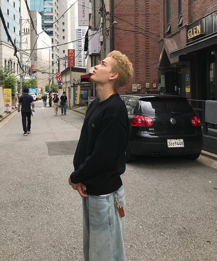 【単独制作/特価】oluデイリーラウンドネック、Vネック2種ニット BLACK(R-neck)