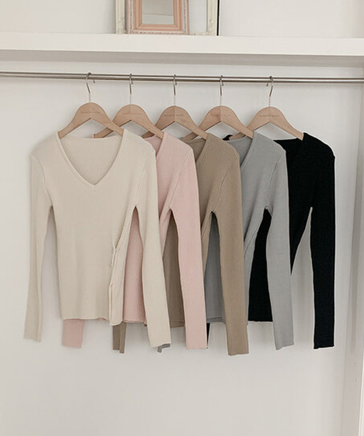 소르 여리 슬림 브이 니트