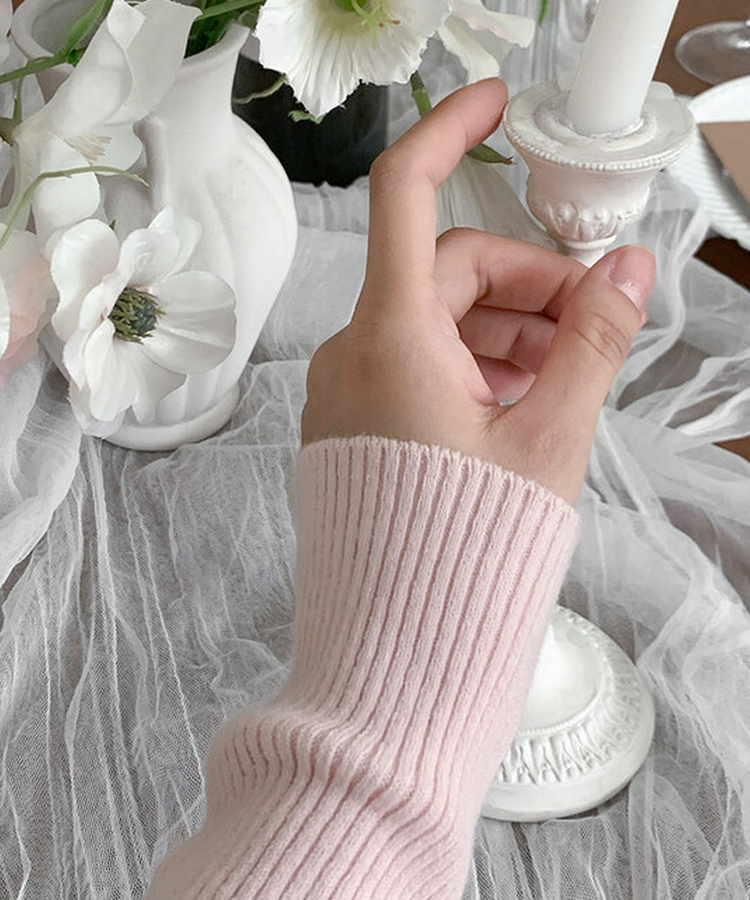 소르 여리 슬림 브이 니트 핑크