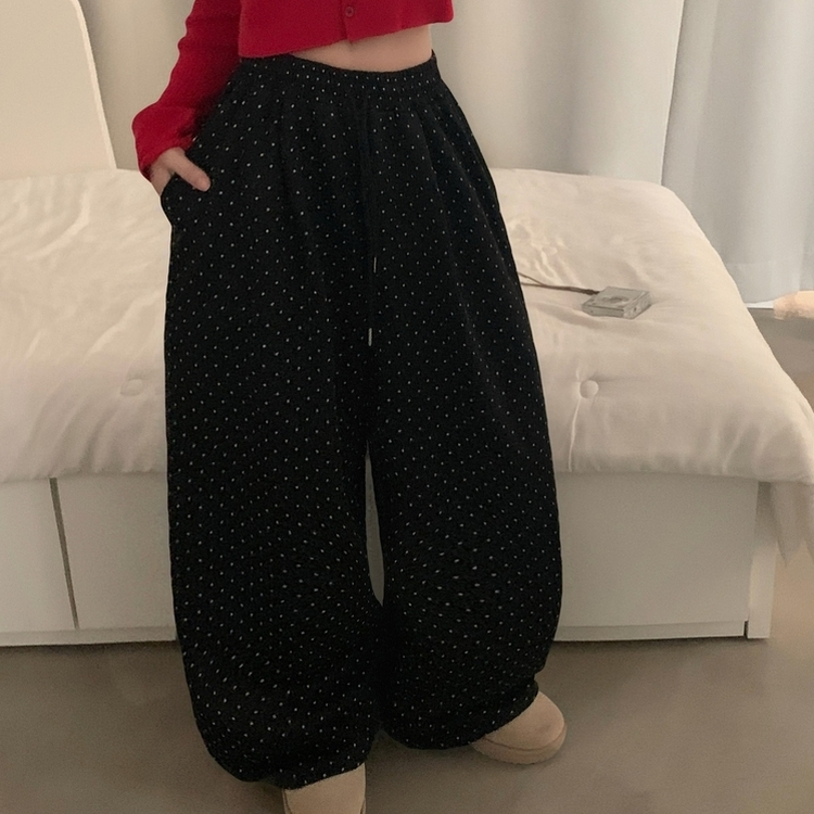 ドットジャージワイドパンツ｜トレーニングパンツ｜韓国ファッション
