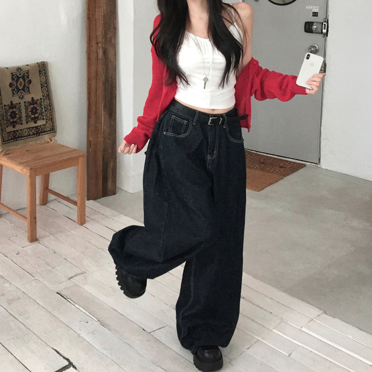 버킷 기장선택 사이드핀턱 생지 데님 와이드 팬츠 다크블루