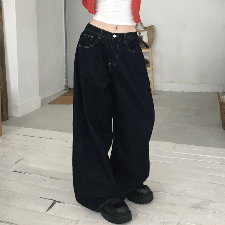 버킷 기장선택 사이드핀턱 생지 데님 와이드 팬츠 다크블루