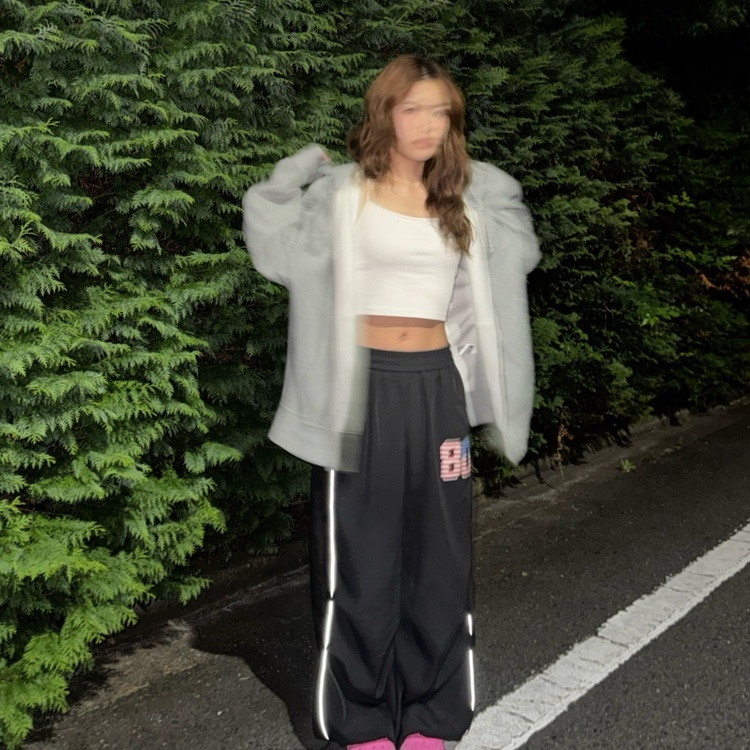 나일론 바스락 스트링 레이어드 와이드 팬츠 블랙