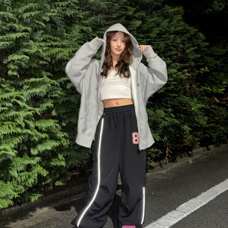 나일론 바스락 스트링 레이어드 와이드 팬츠 블랙