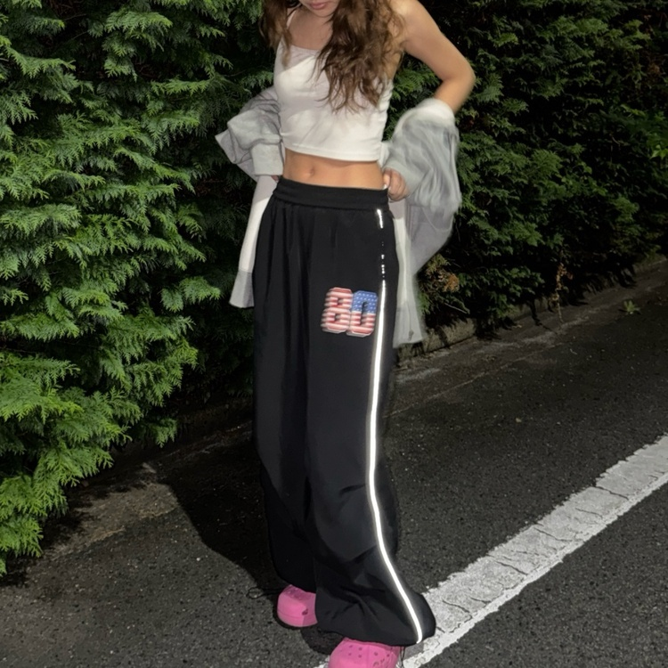 나일론 바스락 스트링 레이어드 와이드 팬츠 블랙