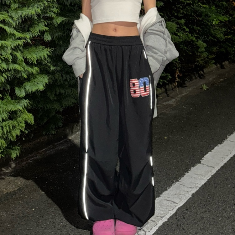 나일론 바스락 스트링 레이어드 와이드 팬츠 블랙