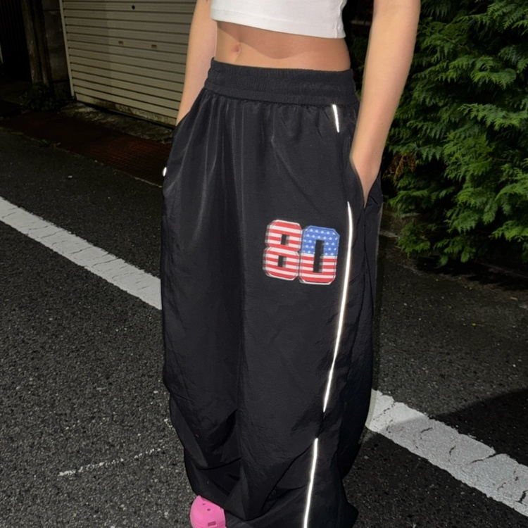 나일론 바스락 스트링 레이어드 와이드 팬츠 블랙