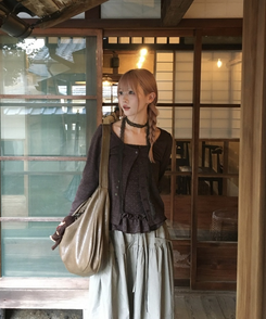 【SET】ドットキャミソール+カーディガン BROWN