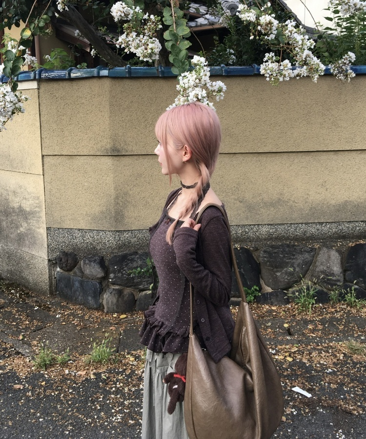 【SET】ドットキャミソール+カーディガン BROWN