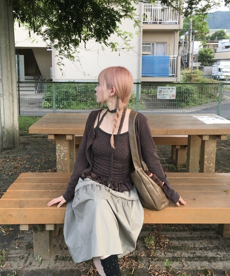 【SET】ドットキャミソール+カーディガン BROWN