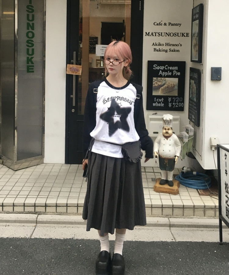 【SET】フリルミディスカート+ウエストポーチ CHARCOAL