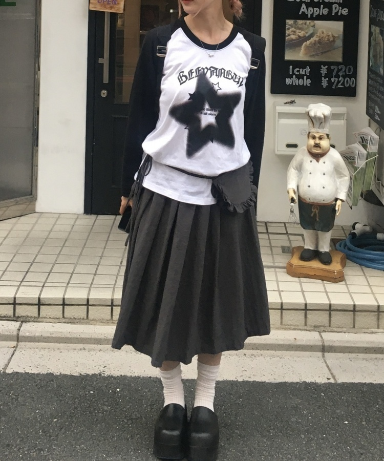 【SET】フリルミディスカート+ウエストポーチ CHARCOAL