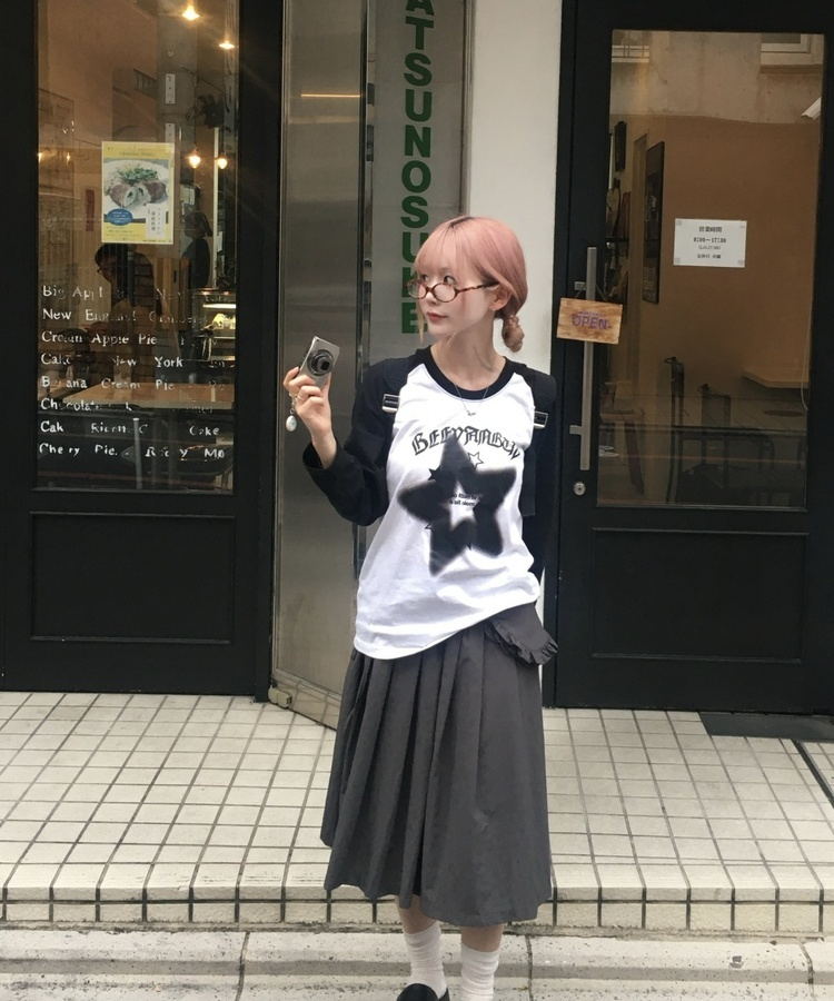 【SET】フリルミディスカート+ウエストポーチ CHARCOAL